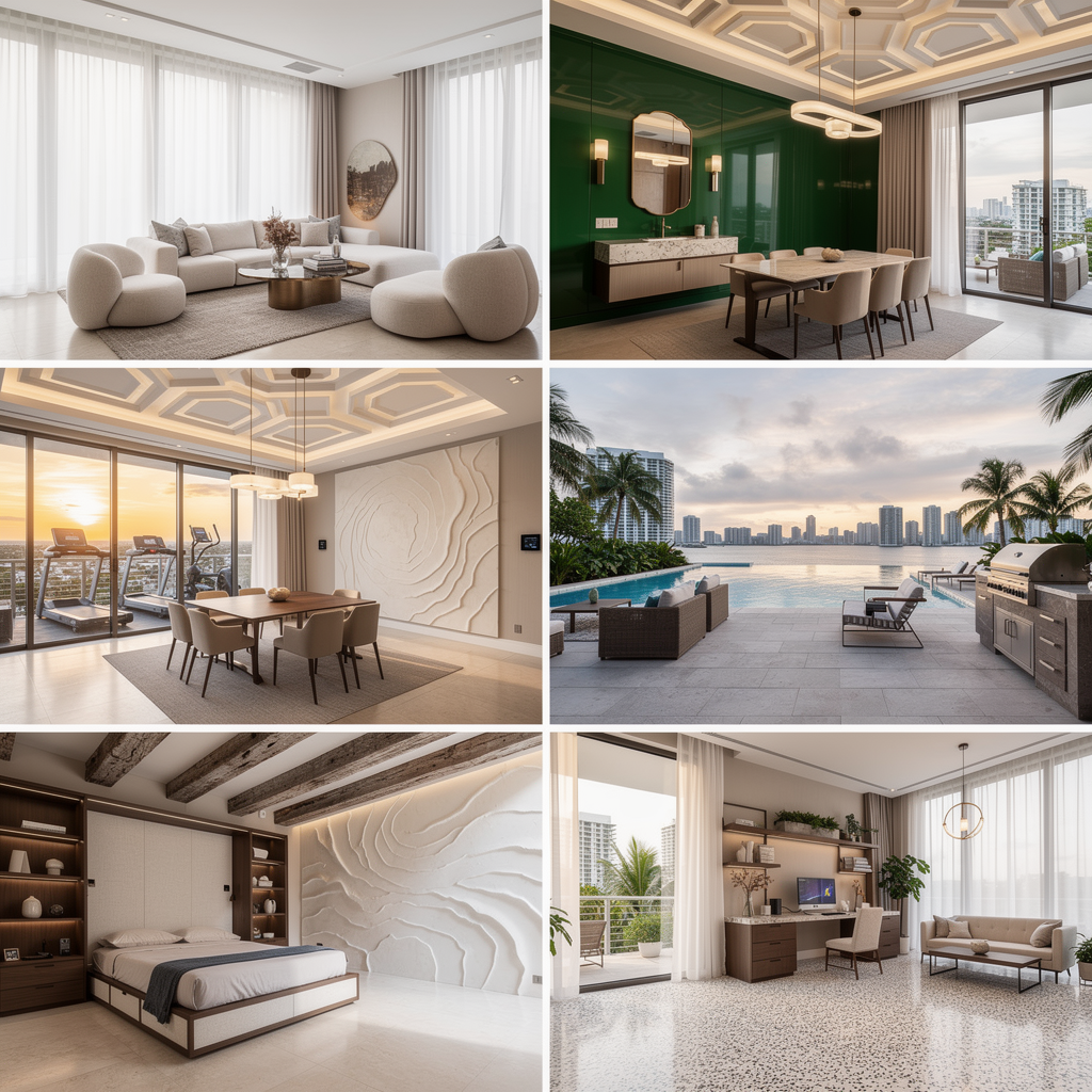 Luxury interior design trends showing organic modern living room wellness space and smart home features in Miami and Palm Beach homes